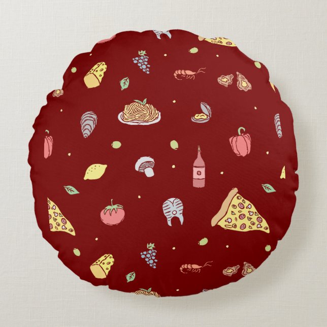 Italiaans voedselpatroon. Naadloze Italiaanse voed Rond Kussen (Voorkant)