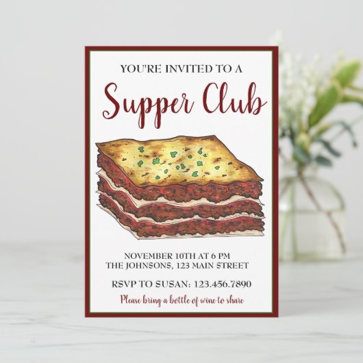Italiaans voedselrif Lasagna Dinner Party Supper C Kaart (Staand voorkant)