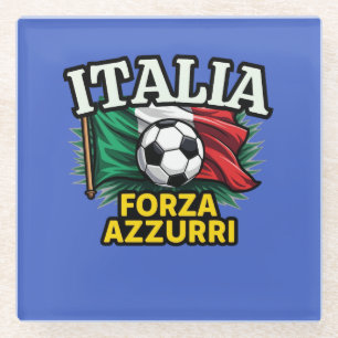 Italiaans Voetbalpassie – Forza Azzurri Vlag Glazen Onderzetter