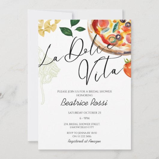 Italiaans Vrijgezellenfeest La Dolce Vita Pizzeria Kaart (Voorkant)