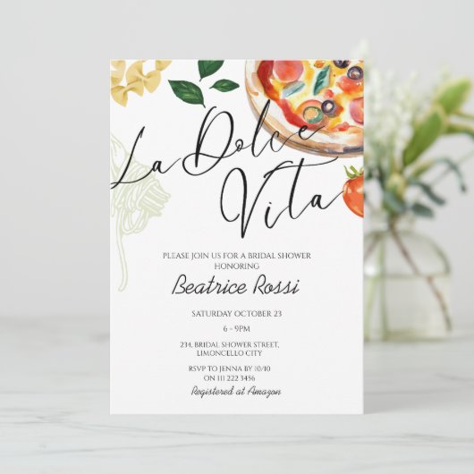 Italiaans Vrijgezellenfeest La Dolce Vita Pizzeria Kaart (Staand voorkant)