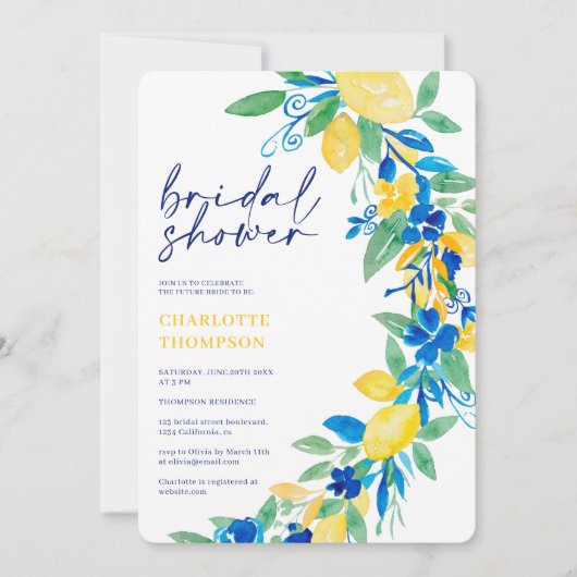 Italiaans vrijgezellenfeest met citroenblauw flora kaart (Voorkant)