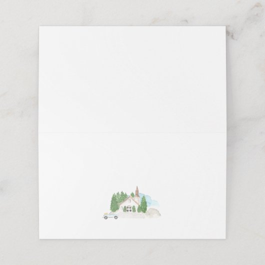 Italiaans Waterverf huis berg bruiloft Plaatskaartje (Buitenkant ongevouwen)
