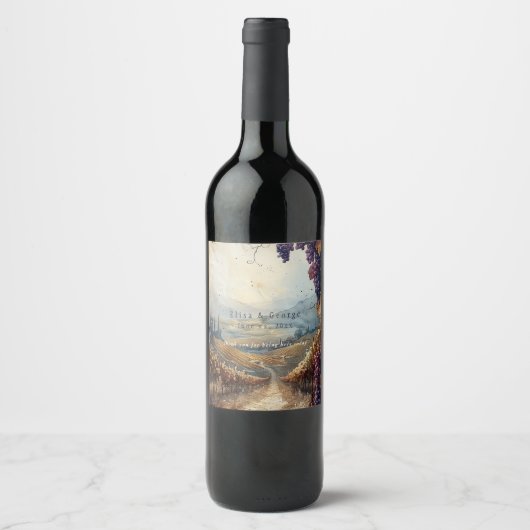 Italiaans wijngaardlandschap rustiek wijn etiket (Voorkant)