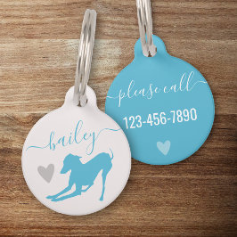 Italiaans Windhond Blauwe Silhouet Chic Naam Hond Huisdierpenning