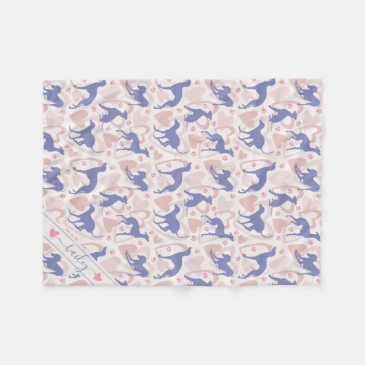 Italiaans windhound Hearts Periwinkle Pattern Name Fleece Deken (Voorkant (Horizontaal))
