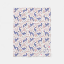 Italiaans windhound Hearts Periwinkle Pattern Name Fleece Deken