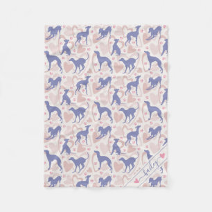 Italiaans windhound Hearts Periwinkle Pattern Name Fleece Deken