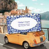 Italiaans wit & blauw keramisch retouradreslabel etiket