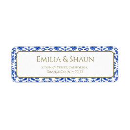 Italiaans Wit en Blauw Terugkeeradresetiket Etiket