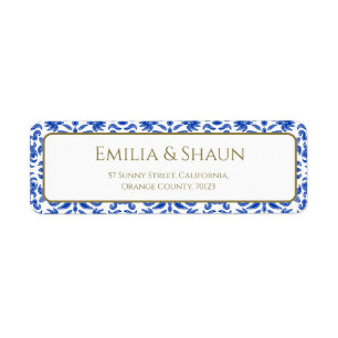 Italiaans Wit en Blauw Terugkeeradresetiket Etiket