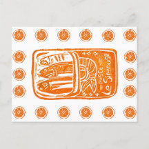 Italiaans zomer Linocut Design - Ingeblikte sardin