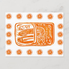 Italiaans zomer Linocut Design - Ingeblikte sardin Briefkaart