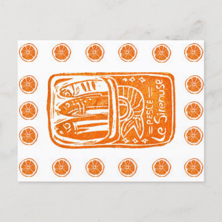 Italiaans zomer Linocut Design - Ingeblikte sardin Briefkaart