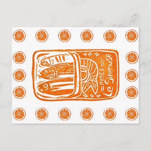 Italiaans zomer Linocut Design - Ingeblikte sardin Briefkaart (Voorkant)