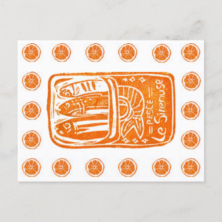 Italiaans zomer Linocut Design - Ingeblikte sardin Briefkaart