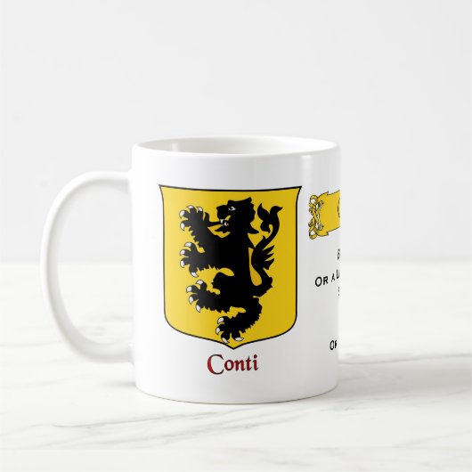 Italiaanse achternaam Conti Heraldic Shield en Bla Koffiemok (Links)