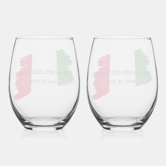 Italiaanse achternaam Custom Flag Kleuren Reunion Wijnglas Zonder Voet (Achterkant)