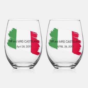 Italiaanse achternaam Custom Flag Kleuren Reunion Wijnglas Zonder Voet