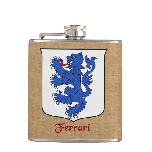Italiaanse achternaam Ferrari Heraldic Shield Heupfles (Voorkant)