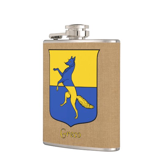 Italiaanse achternaam Greco Heraldic Shield Heupfles (Links)