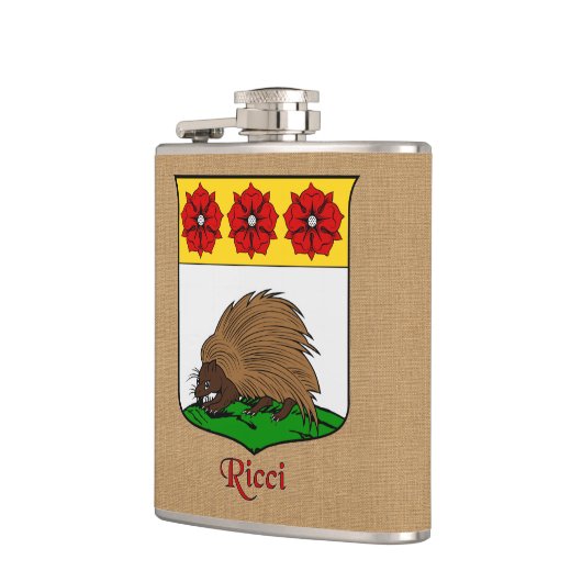 Italiaanse achternaam Ricci Heraldic Shield Heupfles (Links)