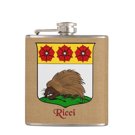 Italiaanse achternaam Ricci Heraldic Shield Heupfles (Voorkant)