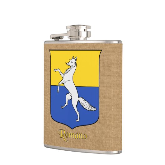 Italiaanse achternaam Romano Heraldic Shield Heupfles (Links)
