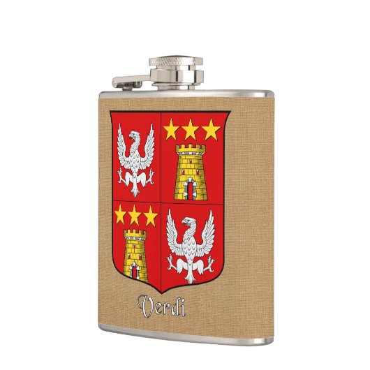 Italiaanse achternaam Verdi Heraldic Shield Heupfles (Links)