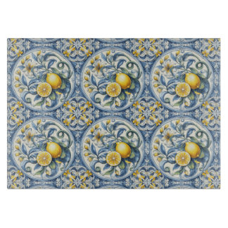 Italiaanse Amalfi blauwe witte tegels citroenen Snijplank