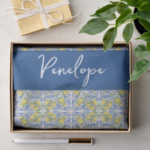 Italiaanse Amalfi Citroen Blauwe Mediterraanse Teg Tissuepapier