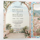 Italiaanse Amalfi-kust QR-code bruiloft in mediter Drieluik Uitnodiging (Binnenzijde eerst)