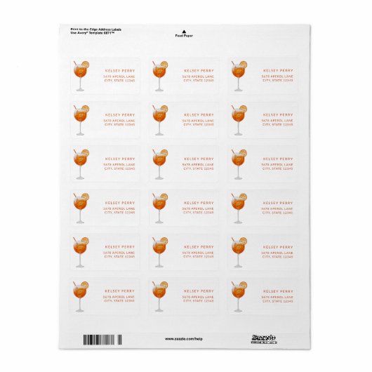 Italiaanse Aperol Spritz retouradreslabels Etiket (Full Sheet)