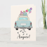 Italiaanse Auguri Trouwdag Blauwe Retro Auto