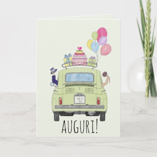 Italiaanse Auguri trouwdag Fiat 500 Kaart (Voorkant)