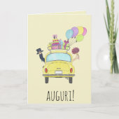 Italiaanse Auguri trouwdag gele retro auto Kaart (Voorkant)