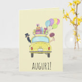 Italiaanse Auguri trouwdag gele retro auto Kaart (Gele Bloem)