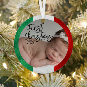 Italiaanse Baby's Eerste Kerstmis Metalen Ornament