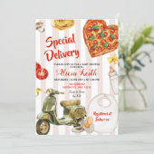 Italiaanse babyshower pizza speciale bezorging kaart (Staand voorkant)