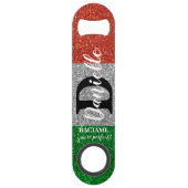 Italiaanse barman glitter zwart wit monogram speed flessenopener (Achterkant)