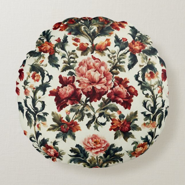 Italiaanse barok. Chique bloemen en bladeren Rond Kussen (Voorkant)