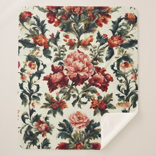 Italiaanse barok. Chique bloemen en bladeren Sherpa Deken (Voorkant)