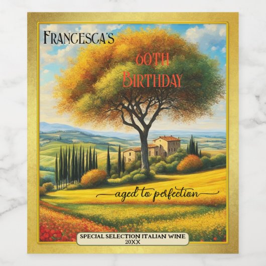 Italiaanse beeldende kunst zomer verjaardag wijn etiket (Enkel label)