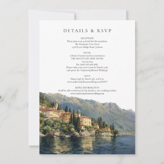 Italiaanse bestemming Comomeer alles in één bruilo Kaart (Achterkant)