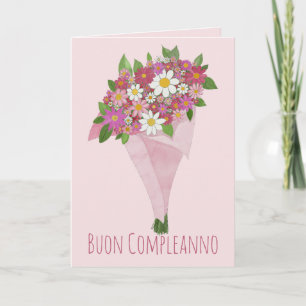 Italiaanse Birthday Pink bouquet of bloemen Kaart