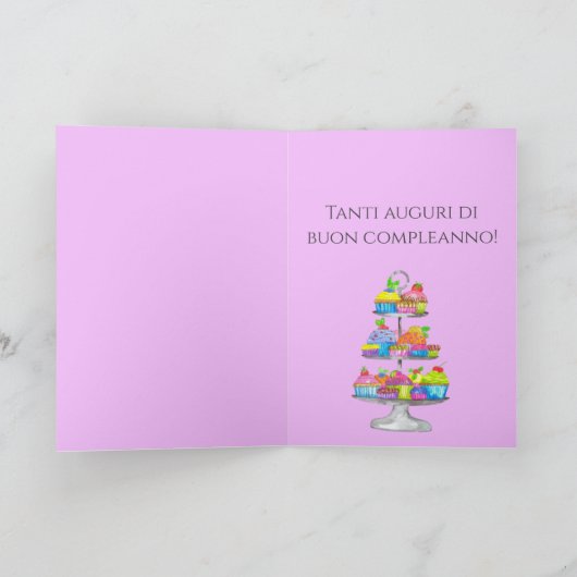 Italiaanse Birthday Waterverf cupcakes Kaart (Binnen)