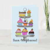 Italiaanse Birthday Waterverf cupcakes Kaart (Voorkant)