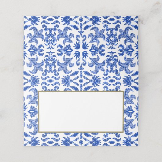 Italiaanse Blauwe en Witte Kaart van de Huwelijksp Plaatskaartje (Buitenkant ongevouwen)