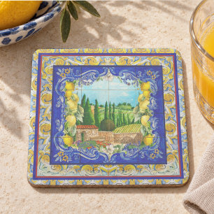 Italiaanse blauwe majolicategel citrus zomer stenen onderzetter