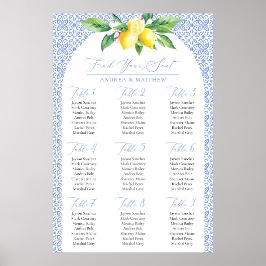 Italiaanse blauwe Positano citroen Vind uw stoelen Poster (Voorkant)